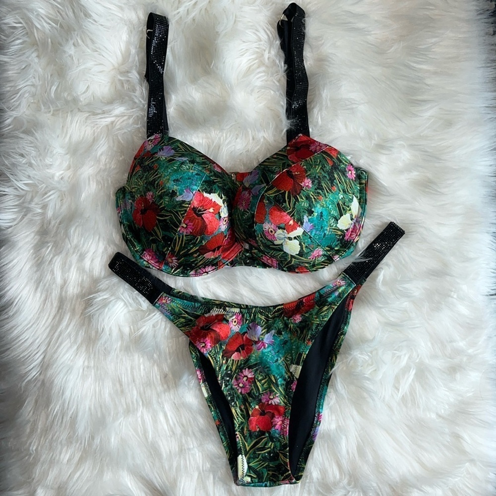 🆕 Victoria’s Secret Bombshell Bikini SWIM Brazilian Tropical Top 34DD Bottoms L